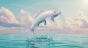 Leaping koi in pastel paradise, A moment of aquatic serenity and joy photo