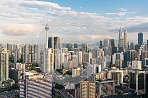 Magnificent Kuala Lumpur panorama with Petronas twin towers and Menara telecommunication tower