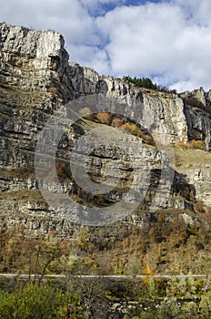 Magnificent Lakatnik rocks in full height and road, Iskar river defile, Sofia province