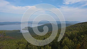 Magnificent Landscape of Mountain Lake on a Summer Sunny Day. Panoramic view of the beautiful Lake Turgoyak, South Ural