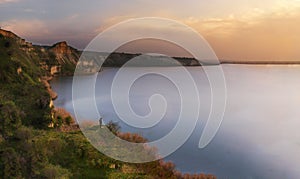 Magnificent landscape with river and ravines at sunset