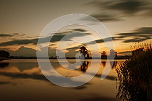 Magnificent long exposure lake sunset