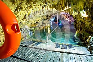 The magnificent and majestic caves of Diros in Greece. A spectacular sight of stalacites and stalagmites.