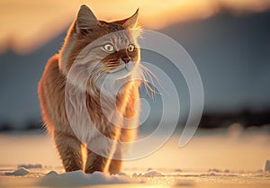 a magnificent  Manx cat on snow made with Generative AI