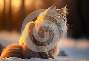 magnificent  Manx cat on snow made with Generative AI