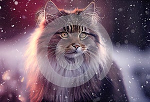 a magnificent  Manx cat on snow made with Generative AI