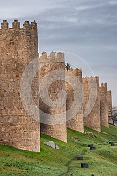 The magnificent medieval walls of Avila, Castile-Leon, Spain. A UNESCO World Heritage Site completed between the 11th and 14th