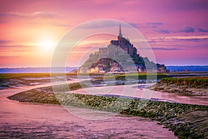 Magnificent Mont Saint Michel cathedral on the island, Normandy