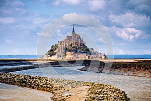 Magnificent Mont Saint Michel cathedral on the island, Normandy, Northern France, Europe