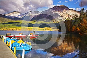 Magnificent morning on Pyramid lake in Canada.