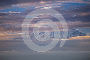 Magnificent Mount Kilimanjaro close-up during sunrise