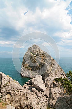 The magnificent nature of the rocky beaches. Beach scenery. Diva Mountain, Crimea, Ukraine