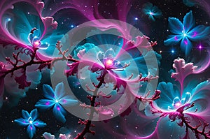 A Magnificent Nebula Blossoming in the Vastness of Space, Intertwining Shades of Azure and Magenta