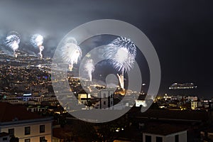 Magnificent New Year fireworks in Funchal, Madeira Island, Portugal photo