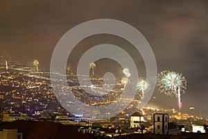 Magnificent New Year fireworks in Funchal, Madeira Island, Portugal photo