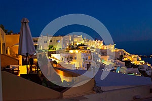 Magnificent night lights of Thera town Santorini island Cyclades Greece