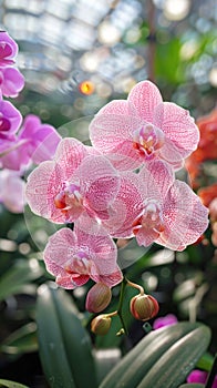 Magnificent orchids phalaenopsis baldan\'s kaleidoscope in full bloom, with intricate petals, showcasing their exotic beauty