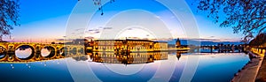 Magnificent panorama of the banks of the Garonne at sunset, in Toulouse, in Occitania in France