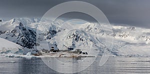 Chile`s GonzÃÂ¡lez Videla Antarctic Base at Waterboat Point, Paradise Bay, Antarctic Peninsula photo