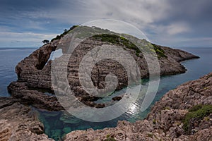 Magnificent daily seascape at summer. Rock phenomenon by the sea at Korakonisi, Zakynthos, Greece.