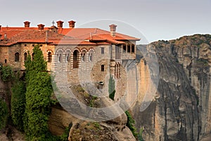 Magnificent spring landscape.Beautiful view on the Holy Monastery of Varlaam placed on edge of high rocks.
