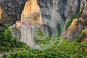 Magnificent spring landscape.Orthodox Monastery of Rousanou St. Barbara