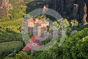 Magnificent spring landscape.Orthodox Monastery of Rousanou St. Barbara