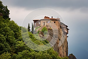 Magnificent spring landscape.Orthodox Monastery of Rousanou St. Barbara