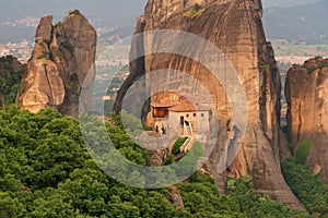 Magnificent spring landscape.Orthodox Monastery of Rousanou St. Barbara