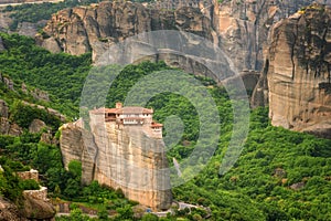 Magnificent spring landscape.Orthodox Monastery of Rousanou St. Barbara