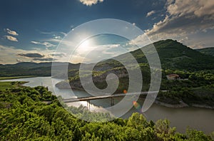 Magnificent spring sunset. Panoramic view of the rock phenomenon Wonderful rocks Bulgaria