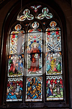 Magnificent stained glass window in Constance Cathedral. Konstanz Minster, Germany.