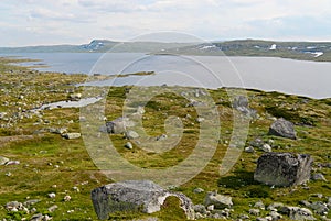 Magnificent summer landscape of the Hardangervidda mountain plateau and National park in Norway.