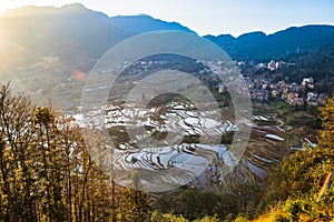 The magnificent sunrise landscape of Yuanyang terraced fields