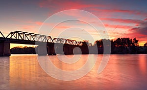 Magnificent sunset Victoria Bridge over Nepean River Penrith