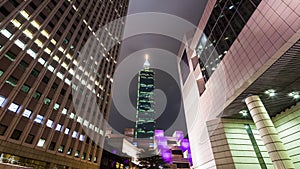 Magnificent Taipei 101 skyscraper and Taipei World Trade Center building in Taipei, Taiwan.