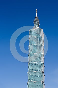 Taipei 101 skyscraper with blue sky
