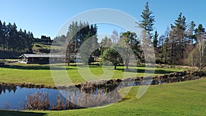 Magnificent tranquil New Zealand landscape with river, trees