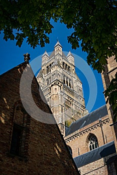 Magnificent view on the famous cathedral of Bruges : Sint Salvatorskathedraal