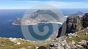 Aerial view of Hout Bay, Cape Town with the sentinal in view photo