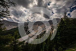 Magnificent view on Krummeries, rubble field with dramatic, cloudy sky photo