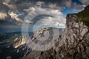 Magnificent view on Krummeries, rubble field with dramatic, cloudy sky near Klosterwappen photo
