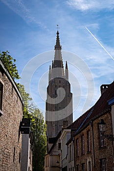 Magnificent view on the most famous monument of Bruges : Chruch Of Our Lady