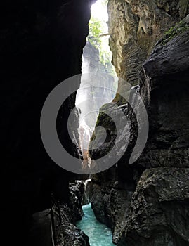 Magnificent view of the Partnachklamm gorge in Garmisch-Partenkirchen, Bavaria, Germany