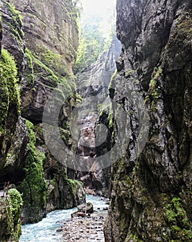 Magnificent view of the Partnachklamm gorge in Garmisch-Partenkirchen, Bavaria, Germany