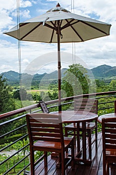 A magnificent view on the plantation from a wooden table