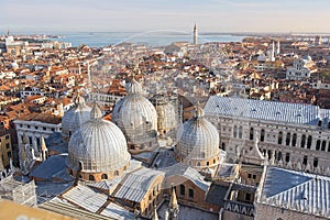 View of the roofs of Venice from the top of the San Marco Campanile in Venice, Italy