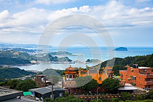 Magnificent view to the old temple and the coast, Jiufen, Taiwan