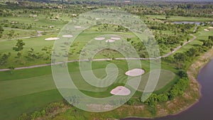 Magnificent view from top of the golf course, sandy spots, smooth green lawn,