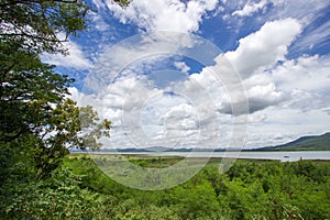 Magnificent views of Lam Takhong reservoir seen from Thao Suranari Park,Ban Nong Sarai,Pak Chong,Nakhon Ratchasima,Thailand.